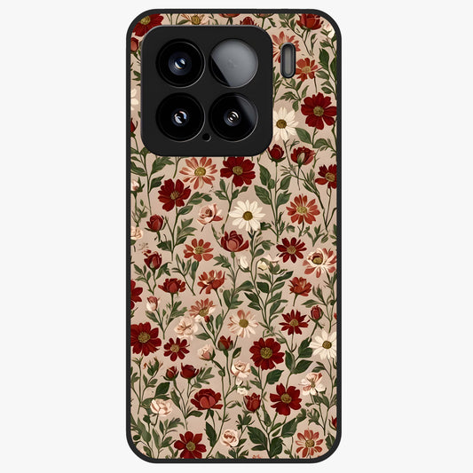 Biege Flower With Leaf Glass Case showing flat back view with soft beige floral artwork and glossy glass finish.
