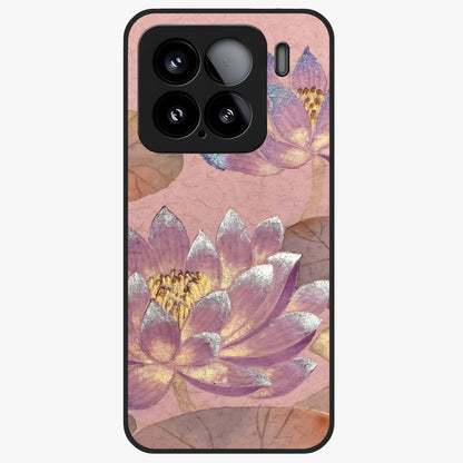 Blossom Mist Lotus Glass Case showing flat back view with serene lotus blossom artwork and glossy glass finish.