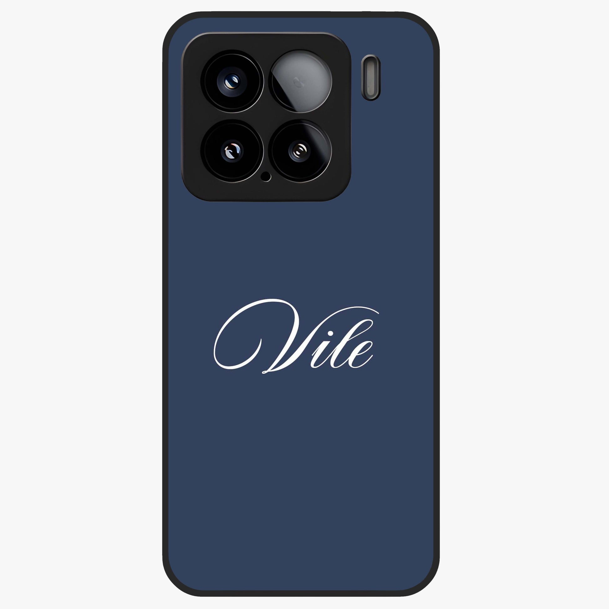 Blue Background Personalized Custom Name Glass Case showing flat back view with minimal blue background and custom name design.