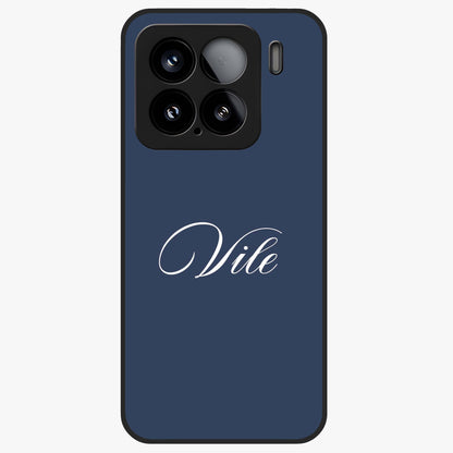 Blue Background Personalized Custom Name Glass Case showing flat back view with minimal blue background and custom name design.