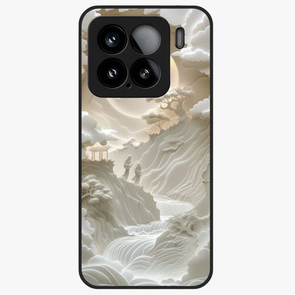 Celestial Origami Glass Case showing flat back view with artistic origami inspired celestial artwork and glossy glass finish.