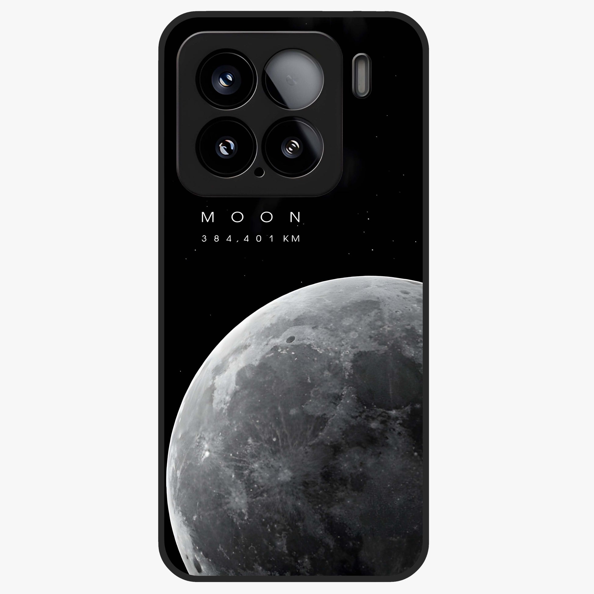Cosmic Moon Glow Glass Case showing flat back view with glowing moon artwork and glossy glass finish.