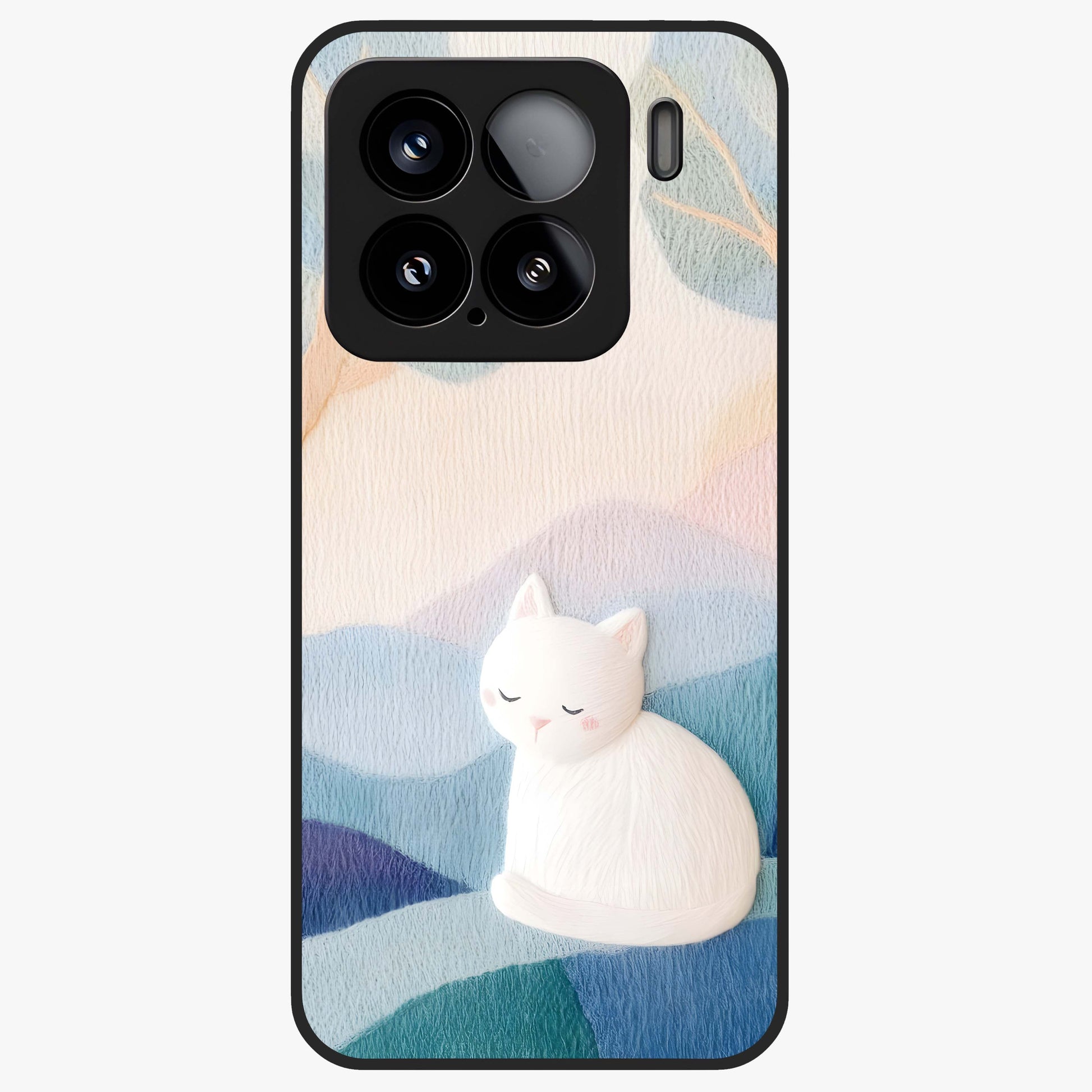 Cotton Dream Cat Glass Case showing flat back view with soft dreamy cat artwork and glossy glass finish.