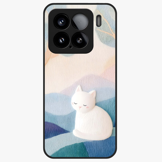 Cotton Dream Cat Glass Case showing flat back view with soft dreamy cat artwork and glossy glass finish.