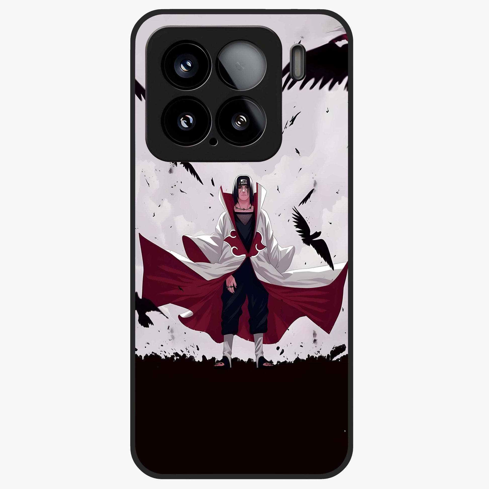 Crimson Crow Ascension Glass Case showing flat back view with mystical crow artwork and glossy glass finish.