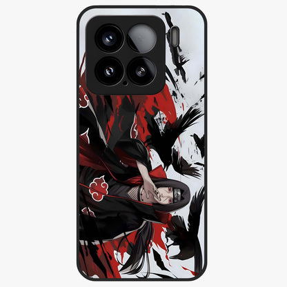 Crimson Crow Illusion Glass Case showing flat back view with artistic crow illusion artwork and glossy glass finish.
