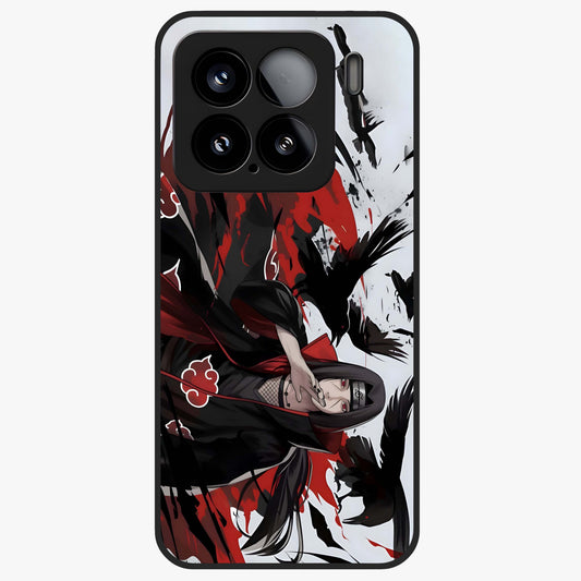 Crimson Crow Illusion Glass Case showing flat back view with artistic crow illusion artwork and glossy glass finish.