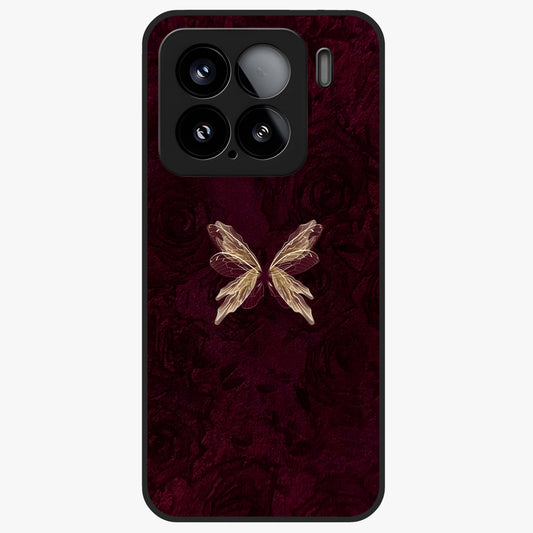 Crimson Fade Butterfly Glass Case showing flat back view with fading butterfly artwork and glossy glass finish.