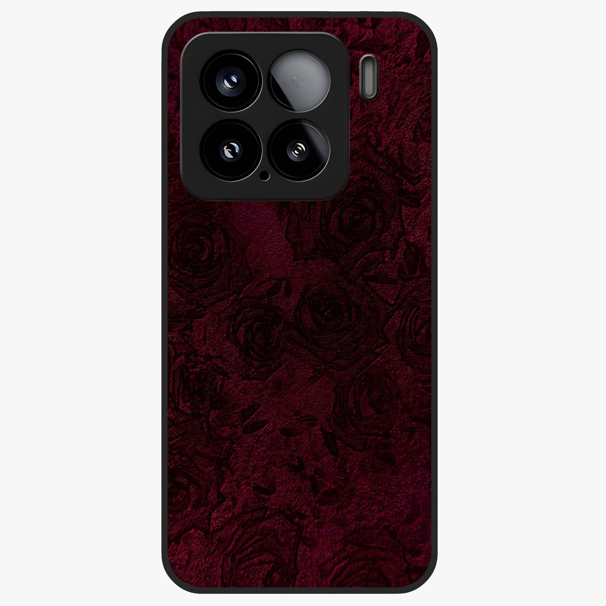 Crimson Fade Flow Glass Case showing flat back view with flowing crimson gradient artwork and glossy glass finish.