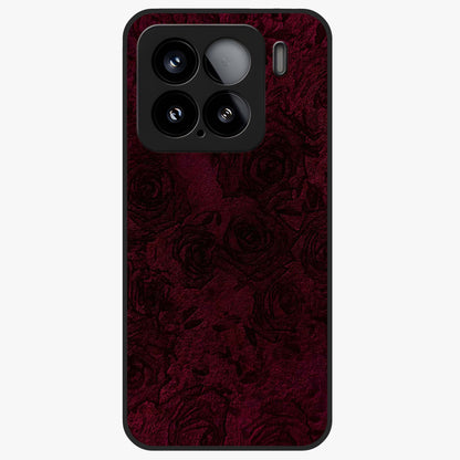 Crimson Fade Flow Glass Case showing flat back view with flowing crimson gradient artwork and glossy glass finish.