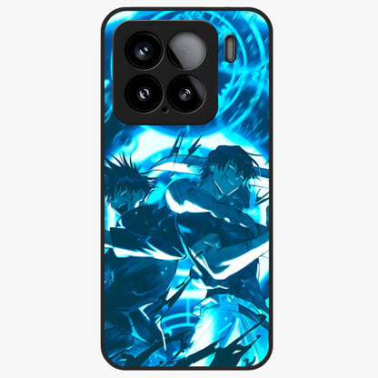 Cursed Energy Clash Glass Case showing flat back view with intense cursed energy artwork and glossy glass finish.