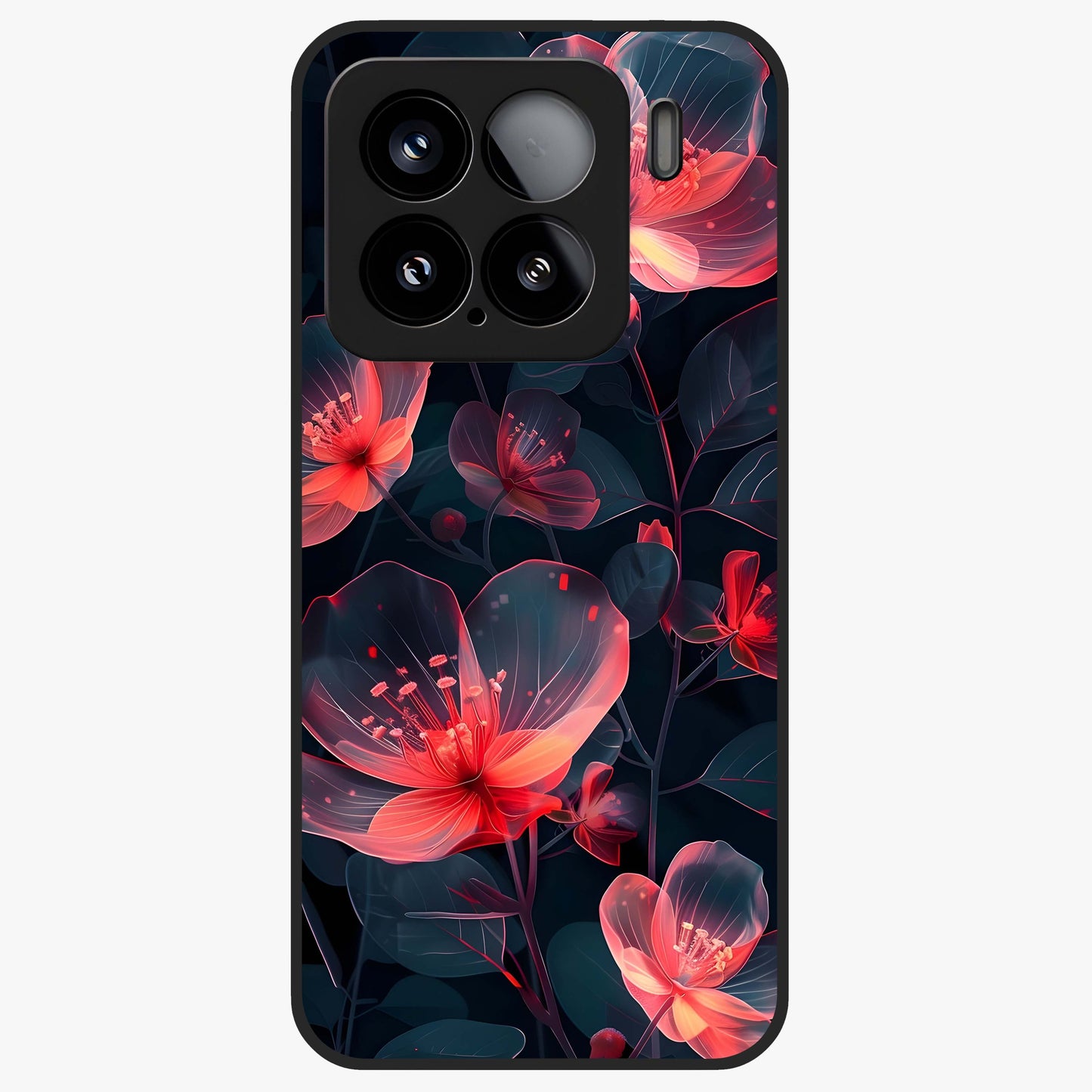 Dark Shade of Flower Glass Case showing flat back view with elegant dark floral artwork and glossy glass finish.