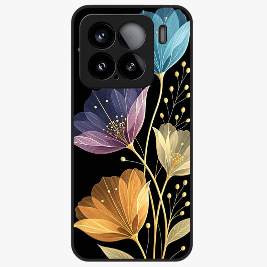 Delicate Multicolor Flowers Glass Case showing flat back view with vibrant floral artwork and glossy glass finish.