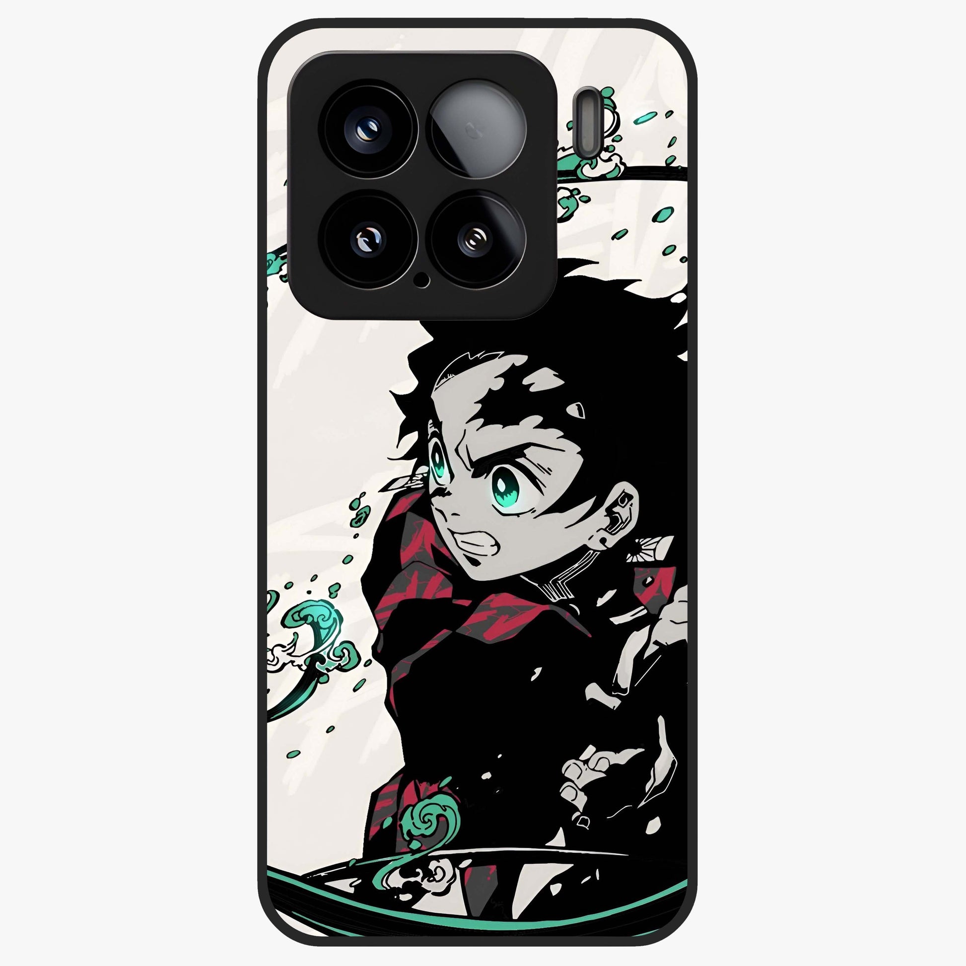 Demon Slayer Glass Case showing flat back view with bold anime inspired artwork and glossy glass finish.