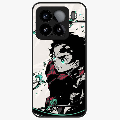 Demon Slayer Glass Case showing flat back view with bold anime inspired artwork and glossy glass finish.