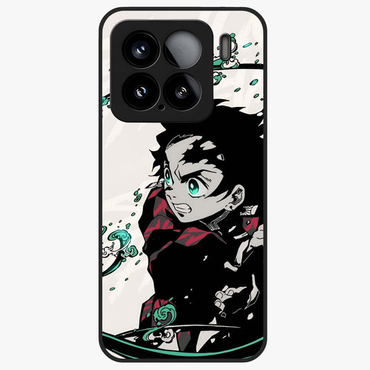 Demon Slayer Glass Case showing flat back view with bold anime inspired artwork and glossy glass finish.