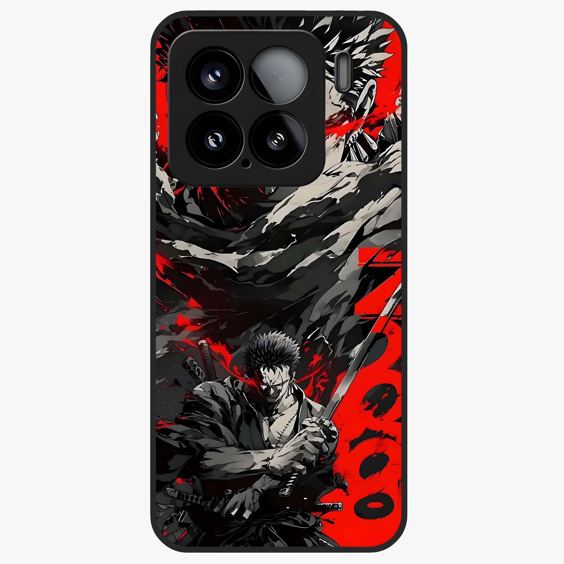 Demon Sword Resolve Glass Case showing flat back view with fierce sword warrior artwork and glossy glass finish.