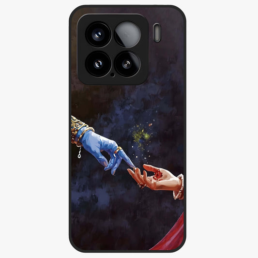 Divine Touch Eternal Glass Case showing flat back view with spiritual themed artwork and glossy glass finish.