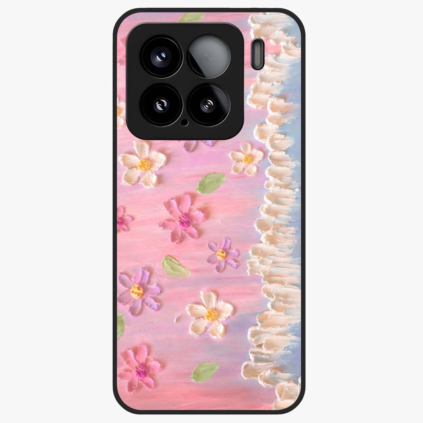 Dreamy Painted Garden Glass Case showing flat back view with artistic painted floral garden artwork and glossy glass finish.