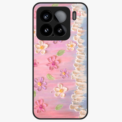 Dreamy Painted Garden Glass Case showing flat back view with artistic painted floral garden artwork and glossy glass finish.
