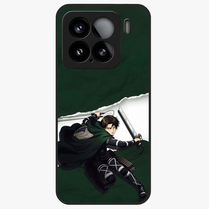 Emerald War Vanguard Glass Case showing flat back view with powerful warrior themed artwork and glossy glass finish.