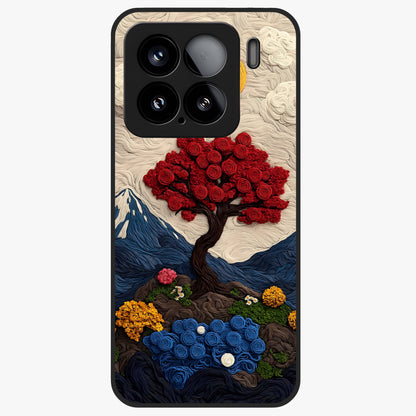 Eternal Nature Tapestry Glass Case showing flat back view with intricate nature tapestry artwork and glossy glass finish.
