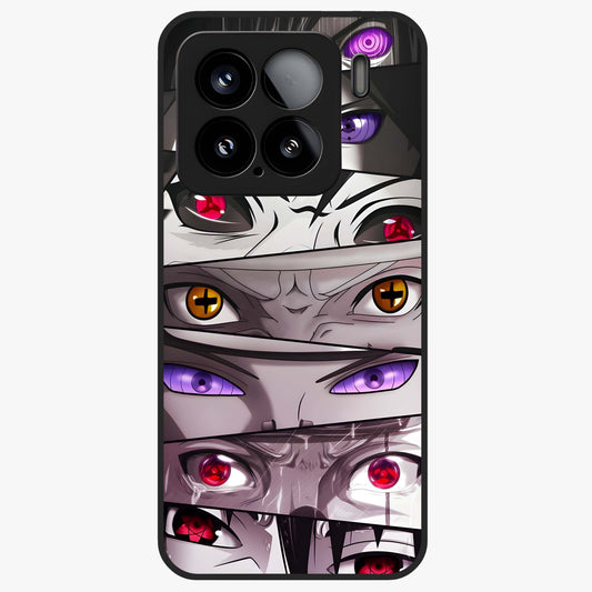 Eyes of Destiny Glass Case showing flat back view with striking eye themed artwork and glossy glass finish.