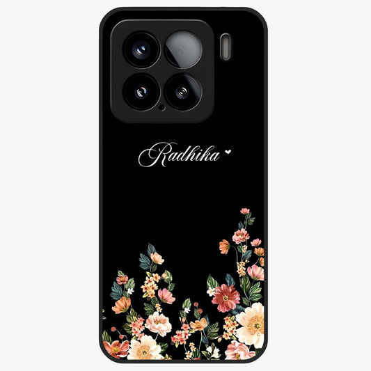 Floral Design With a Custom Personalized Name Glass Case showing flat back view with floral artwork and personalized name design.