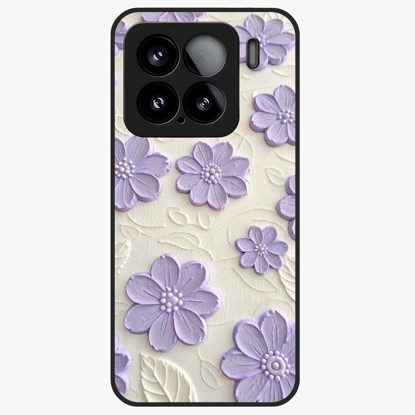 Floral Wall Art With Purple Flowers Glass Case showing flat back view with purple flower artwork and glossy glass finish.