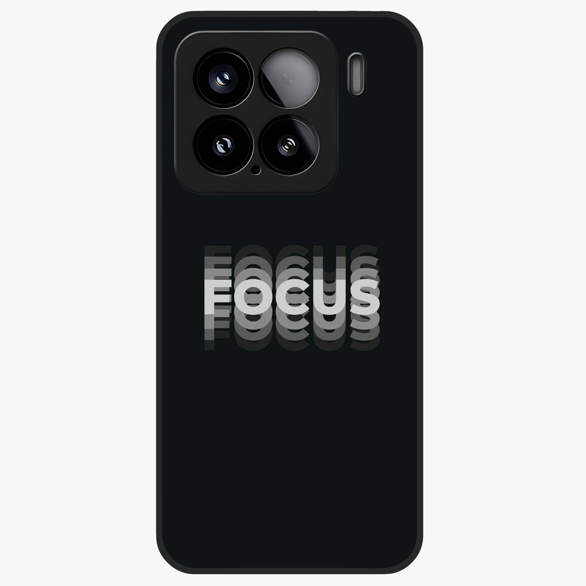 Focus Mode On Glass Case showing flat back view with bold motivational typography design and glossy glass finish.