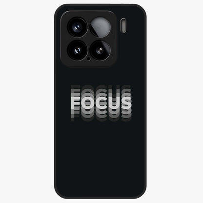 Focus Mode On Glass Case showing flat back view with bold motivational typography design and glossy glass finish.