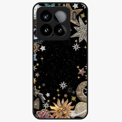 Galactic Jewel Stars Glass Case showing flat back view with sparkling star jewel artwork and glossy glass finish.