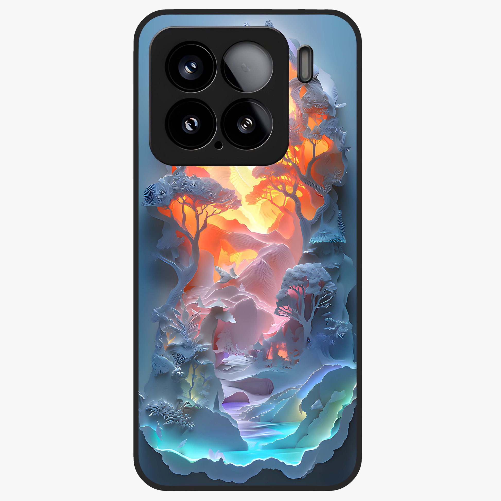 Glow Forest Portal Glass Case showing flat back view with glowing forest portal artwork and glossy glass finish.
