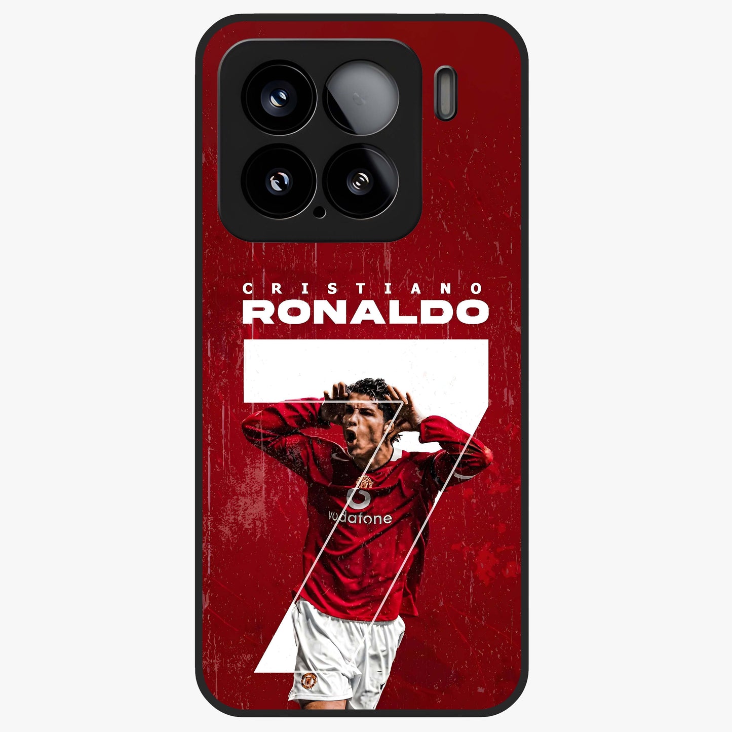 Goal Celebration Legacy Glass Case showing flat back view with football celebration inspired artwork and glossy glass finish.