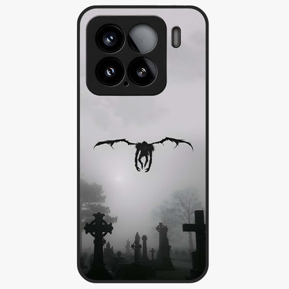 Graveyard Shadow Descent Glass Case showing flat back view with dark graveyard themed artwork and glossy glass finish.