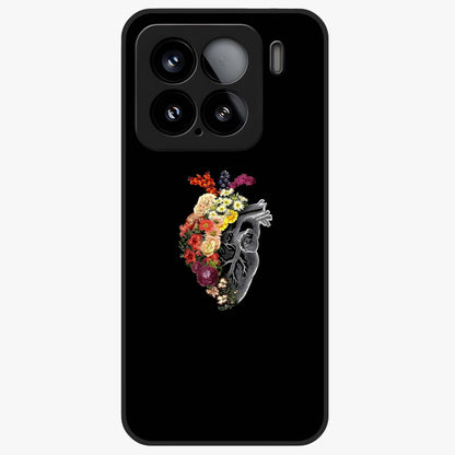Heart With Flowers Glass Case showing flat back view with heart shaped floral artwork and glossy glass finish.