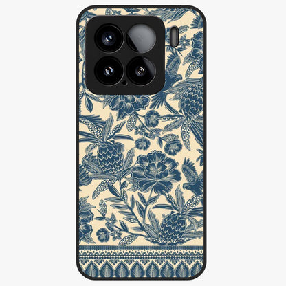 Heirloom Wild Bloom Glass Case showing flat back view with vintage inspired wild flower artwork and glossy glass finish.