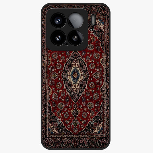 Heritage Carpet Royale Glass Case showing flat back view with ornate Persian carpet inspired pattern and glossy glass finish.