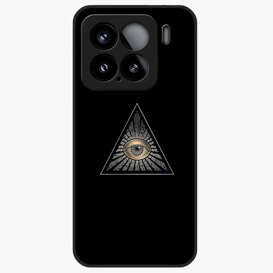 Illuminati Evil Glass Case showing flat back view with mysterious illuminati symbol artwork and glossy glass finish.