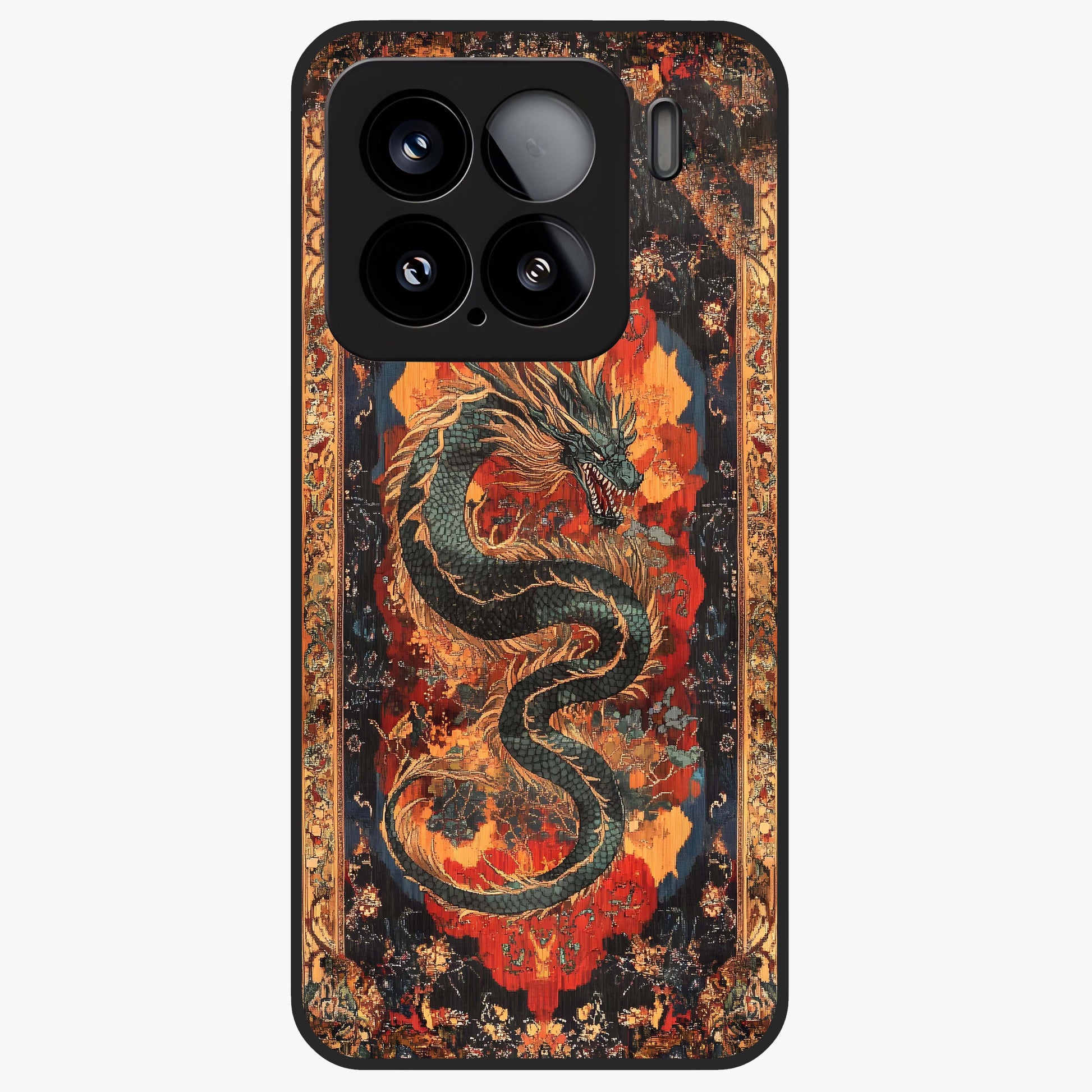 Inferno Dragon Soul Glass Case showing flat back view with fiery dragon artwork and glossy glass finish.