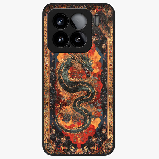 Inferno Dragon Soul Glass Case showing flat back view with fiery dragon artwork and glossy glass finish.