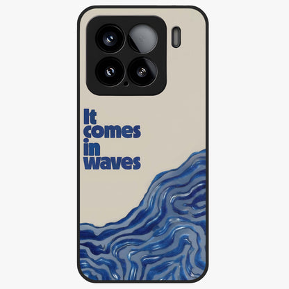 It Comes In Waves Quote Glass Case showing flat back view with inspirational wave themed quote artwork and glossy glass finish.