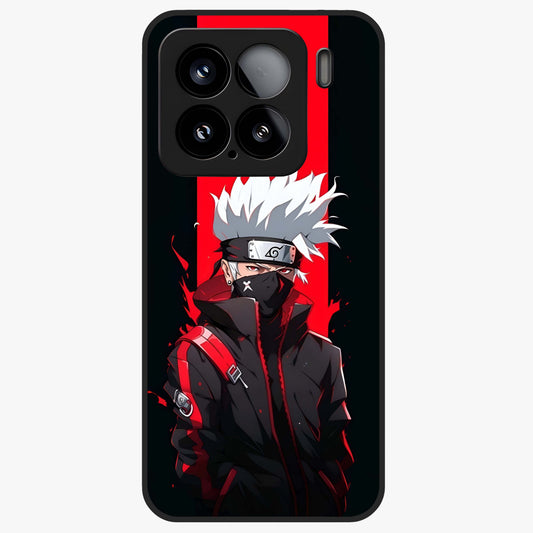 Kakashi Scarlet Shadow Glass Case showing flat back view with powerful anime ninja artwork and glossy glass finish.