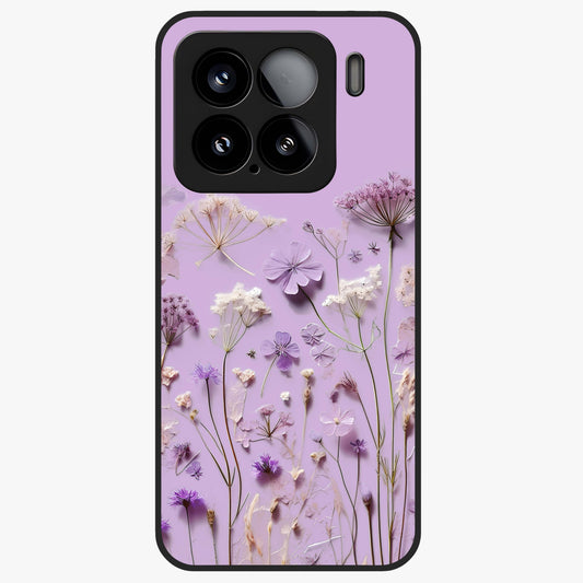 Lavender Blossom Dream Glass Case showing flat back view with soft lavender floral artwork and glossy glass finish.