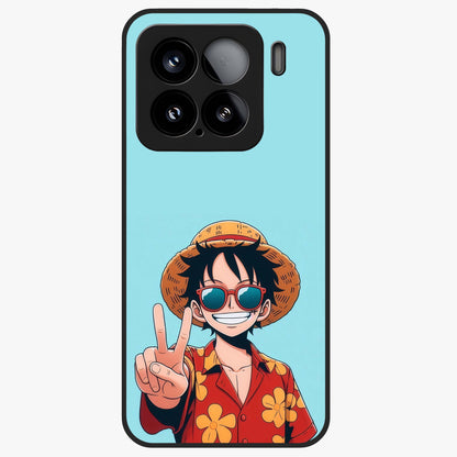 Luffy Summer Anime Vibe Glass Case showing flat back view with vibrant anime character artwork and glossy glass finish.