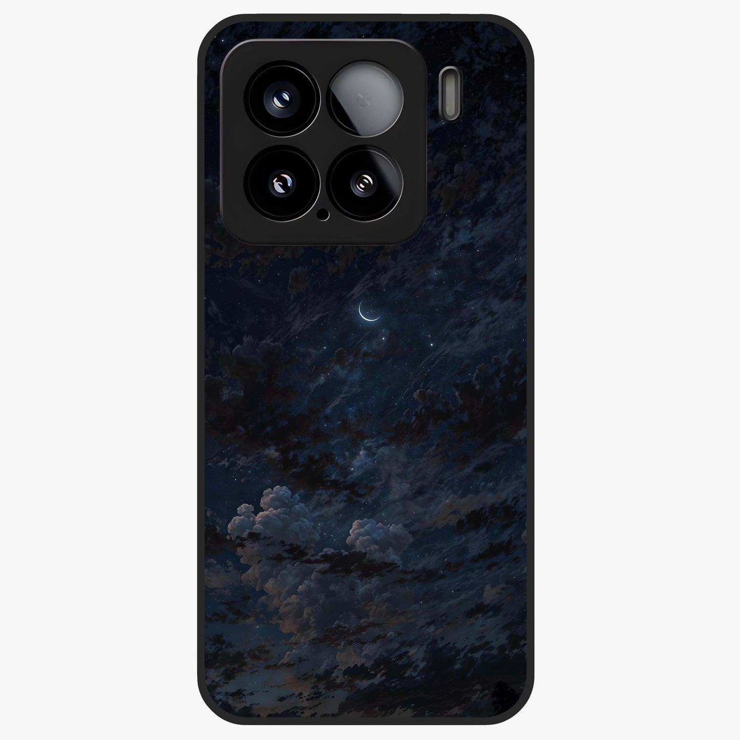 Lunar Veil Silence Glass Case showing flat back view with mystical moon veil artwork and glossy glass finish.
