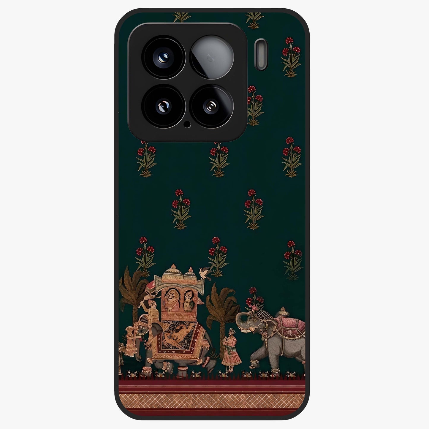 Macmerise Glass Case showing flat back view with stylish modern artwork and glossy glass finish.