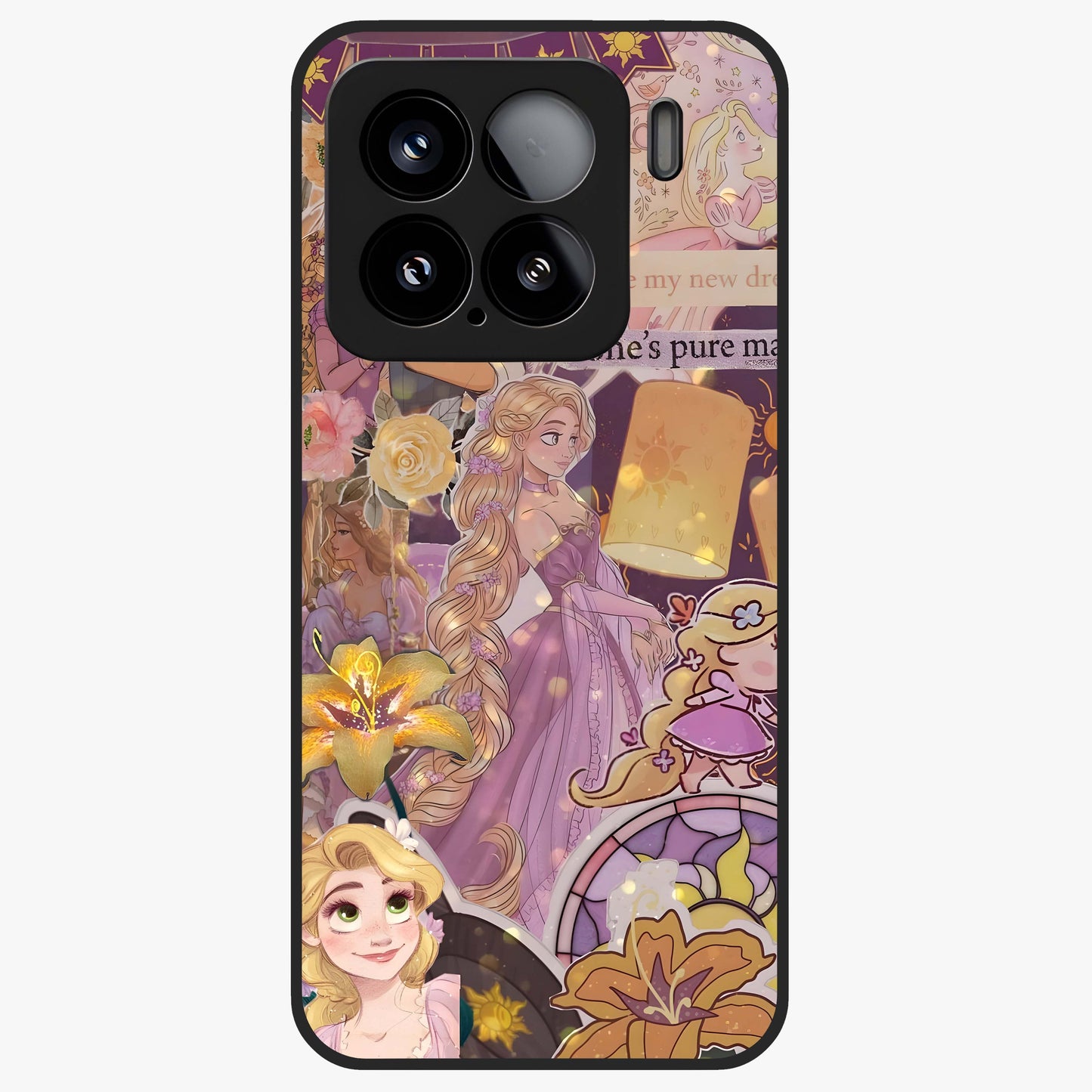 Magical Tangled Dream Glass Case showing flat back view with dreamy tangled artwork and glossy glass finish.