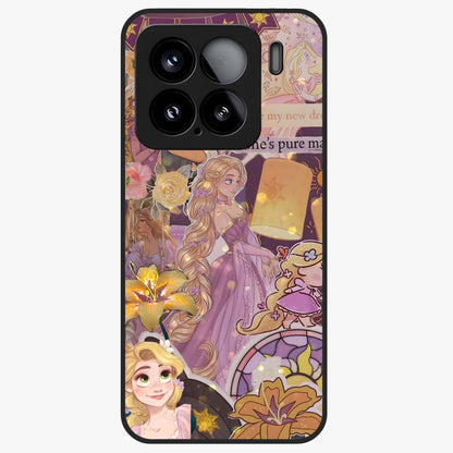 Magical Tangled Dream Glass Case showing flat back view with dreamy tangled artwork and glossy glass finish.