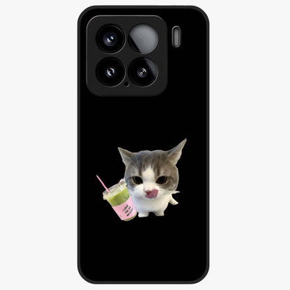 Matcha Cat Style Glass Case showing flat back view with cute matcha themed cat artwork and glossy glass finish.